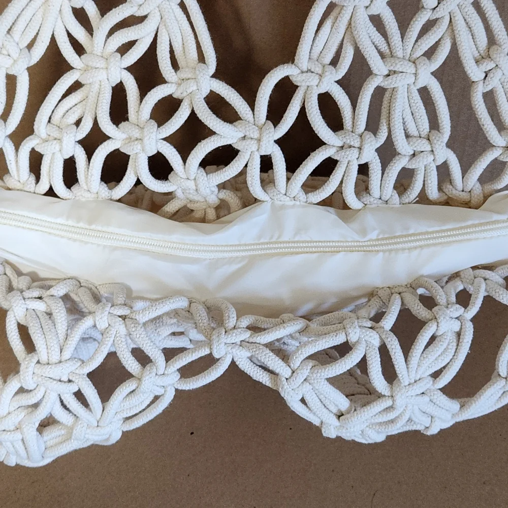 Cream Crochet Tote with Elegant Open-Weave Design